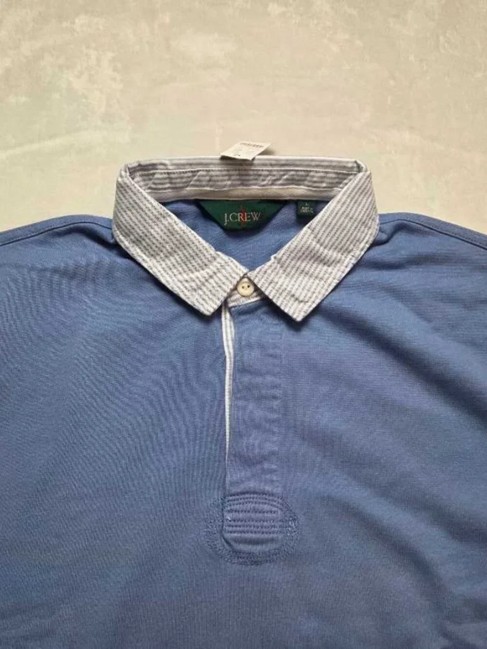 New (flaw) L J.Crew rugby shirt with striped oxford collar blue longsleve polo 2
